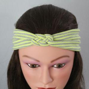 Grey And Yellow Stripe Knotted Jersey Headband,..