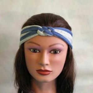 Blue And White Stripe Knotted Jersey Headband,..