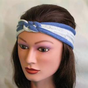 Blue And White Stripe Knotted Jersey Headband,..