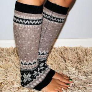 Women's Taupe Knitted Leg Warmer Or..
