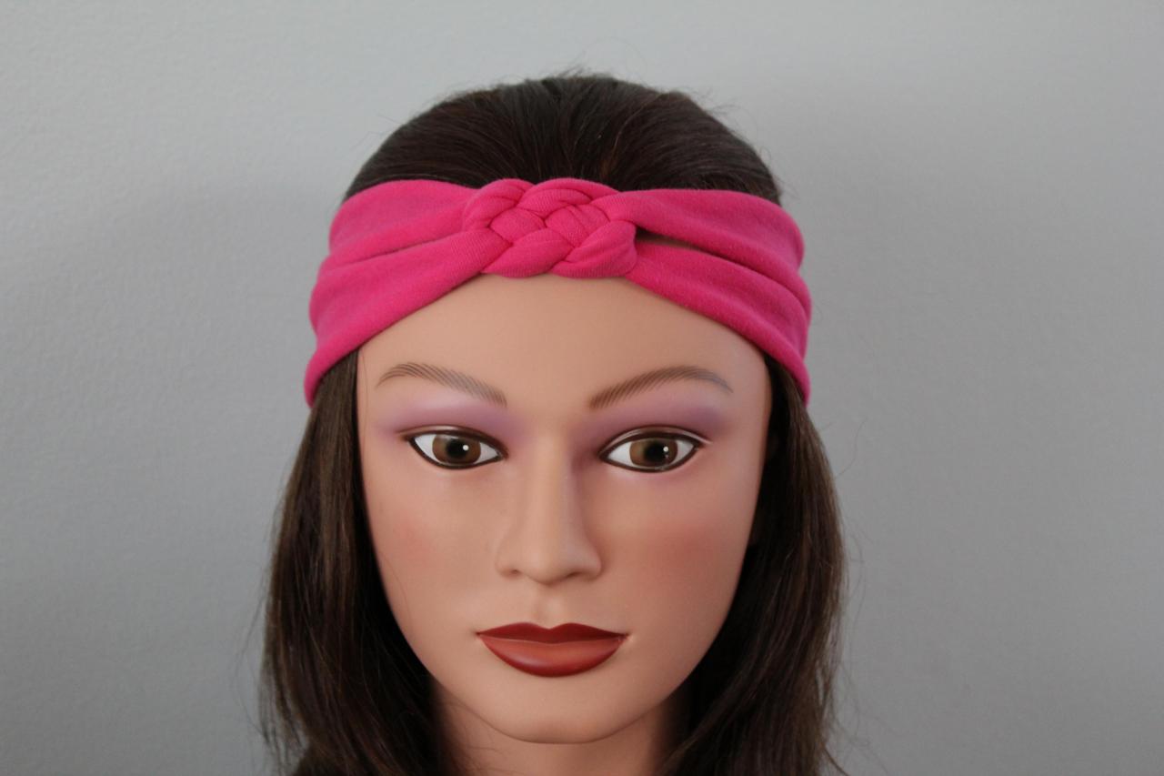 Pink Knotted Jersey Headband, T-shirt Headband, Sailor's Knot Headband, Yoga Headband, Pink Adult Girl Hairband