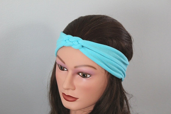 Blue Knotted Jersey Headband, T-shirt Headband, Sailor's Knot Headband, Yoga Headband, Blue Hairband