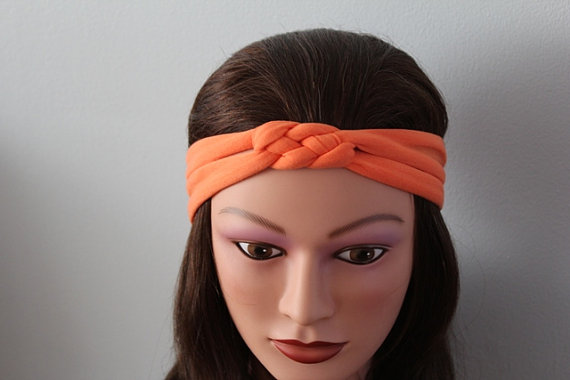Orange Knotted Jersey Headband, T-shirt Headband, Sailor's Knot Headband, Yoga Headband, Orange Hairband