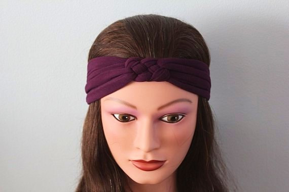 Purple Knotted Jersey Headband, T-shirt Headband, Sailor's Knot Headband, Yoga Headband, Purple Hairband