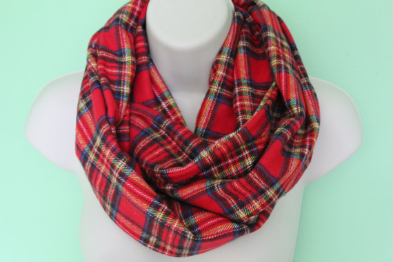 Red Plaid Infinity Scarf, Flannel Infinity Scarf -circle Scarf -plaid Loop Scarf, Eternity Scarf, Fall Scarf, Winter Scarf, Woman Scarf